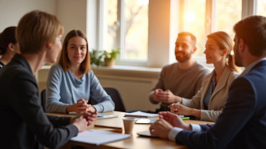 Gruppe von Teilnehmern sitzt im Kreis und diskutiert, offene Körpersprache, lebendige Atmosphäre in einem Workshop-Raum